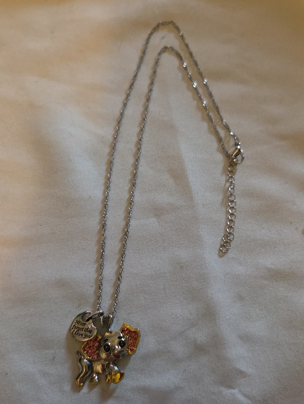 Silver Elephant Pendant Necklace with Pink Accent Gems